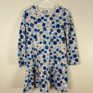 Tea Collection Long Sleeve Ruffle Dress Blueberry Print Size 14